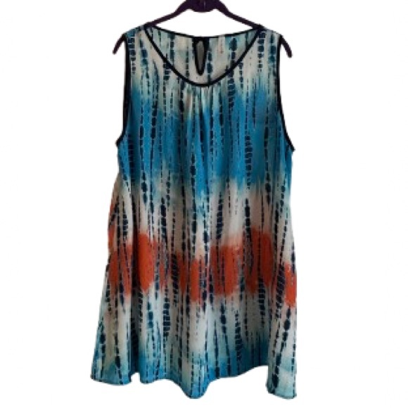 P & Rose Tops - Sleeveless Tie-Dye Tank Top in Blue, White & Orange - Size 2X